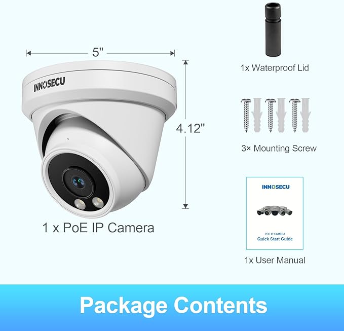 5MP Dome PoE Camera Outdoor Indoor, Wired IP Security Camera, Waterproof IP67, Wide Angle 110° 2.8mm Lens, Night Vision 100ft, Built-in Mic, Human/Vehicle Detection, IND5GR97A (White)