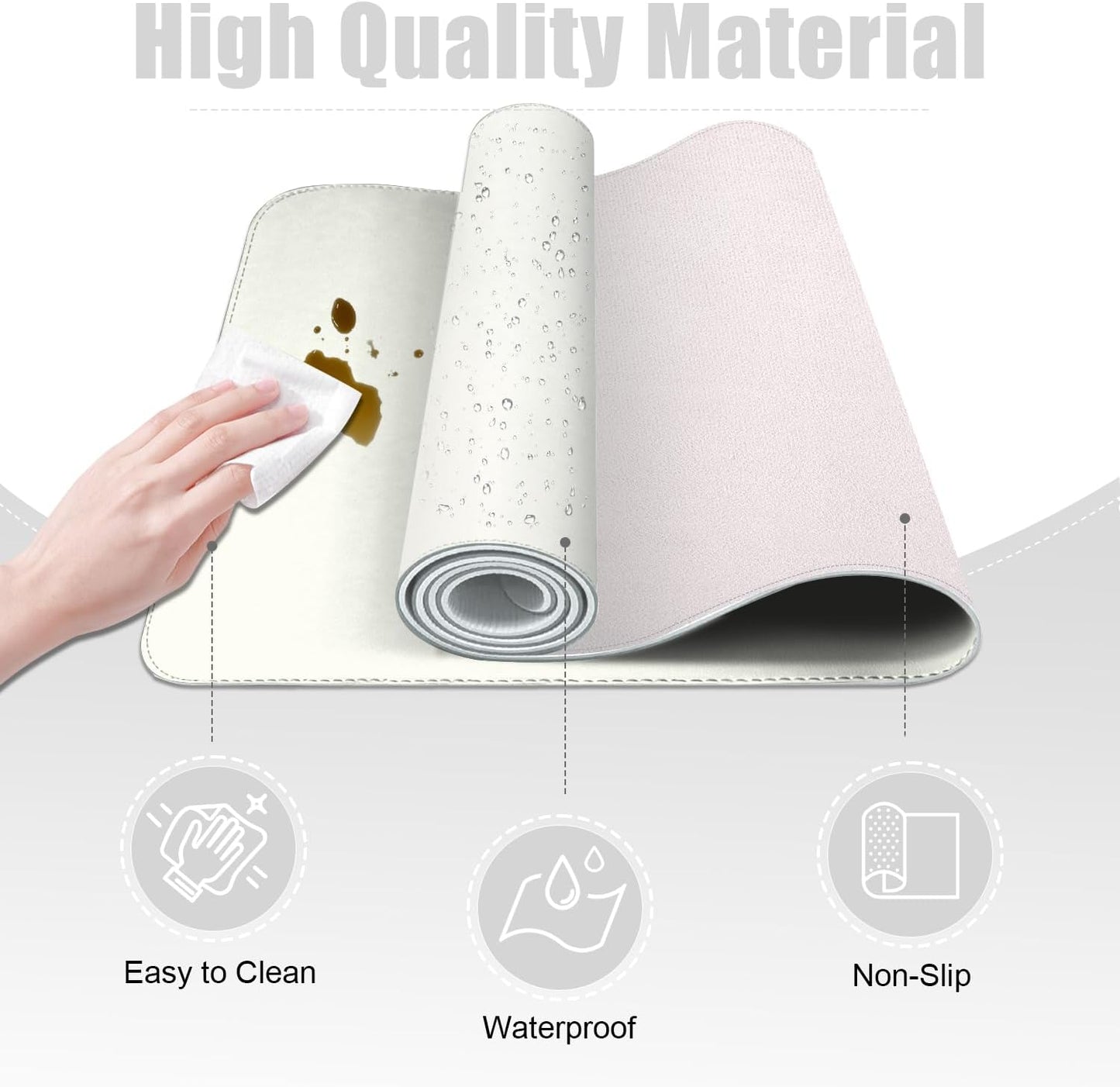 Leather & Suede Desk Pad Protector - Non-Slip, Waterproof Blotter Mat, Large Mouse Pad, Office & Home Desk Cover (White, 23.6" x 13.7")