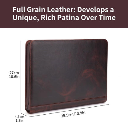 Personalized Genuine Leather Portfolio for Women and Men, Custom Engraved 8.5 x 11 Legal Padfolio, Zippered Notebook Laptop Organizer, Business Executive Folio for Work, Dark Brown, Oil Tanned