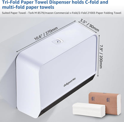 Paper Towel Dispenser Wall Mounted, Multifold Hand Towel Dispenser for Kitchen Bathroom Home Business, Trifold/C Fold/Z Fold Paper Towel Holder with Lock, Universal Paper, White