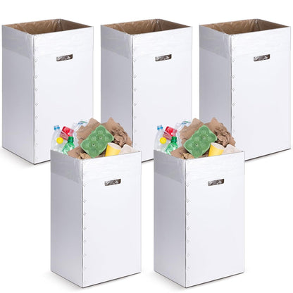 Tioncy 5 Pcs Cardboard Trash Cans Disposable and Reusable Corrugated Cardboard Trash Cans Recycling Bins Bulk with 10 Garbage Bags White Garbage Boxes for Parties Events