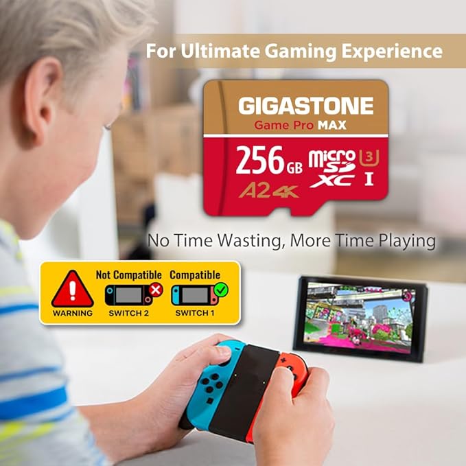 【For Switch 1 Only】GIGASTONE 256GB Micro SD Card, 4K Game Pro MAX, A2 V30 Memory Card for Gaming Console, 4K UHD Video, Up to 130/85 MB/s, UHS-I U3 C10 with Adapter【5-Years Data Recovery】