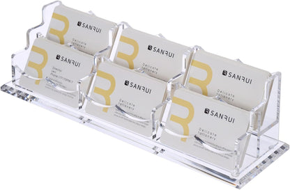 SANRUI Acrylic Business Card Display Holder for Desk, Clear Multiple Desktop Business Card Stand Organizer Storage, for Exhibition, Home , Office ,2 Tier 6 Pocket , 360 Card Capacity