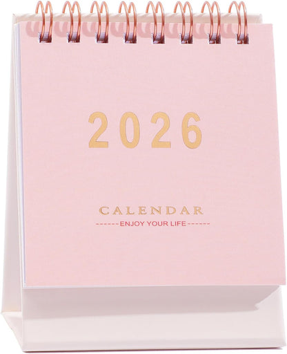 Mini Desk Calendar 2025-2026 - Runs From July 2025 until Dec 2026 Monthy Small Desktop Calendar 250 GSM Thick Paper Twin-Wire Binding for Home or Office (Pink)