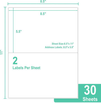 L LIKED 30 Sheets 5.5 x 8.5 Inches Shipping Address Labels for Laser/Ink Jet Printer - 30 Sheets