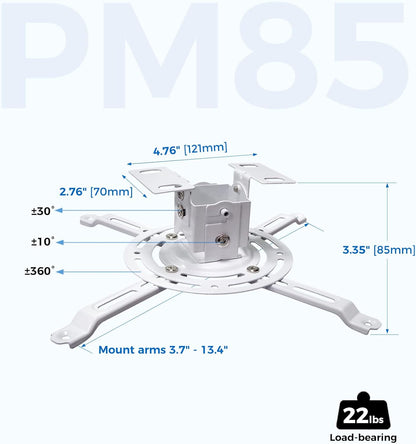 Low Profile Projector Ceiling Mount Universal, 22 lbs Max Weight, 360° Rotation 30° Tilt | Universal Projector Bracket 3.3" High, Suspended Drop Ceiling Mount Kit for Home & Office Projectors(White)
