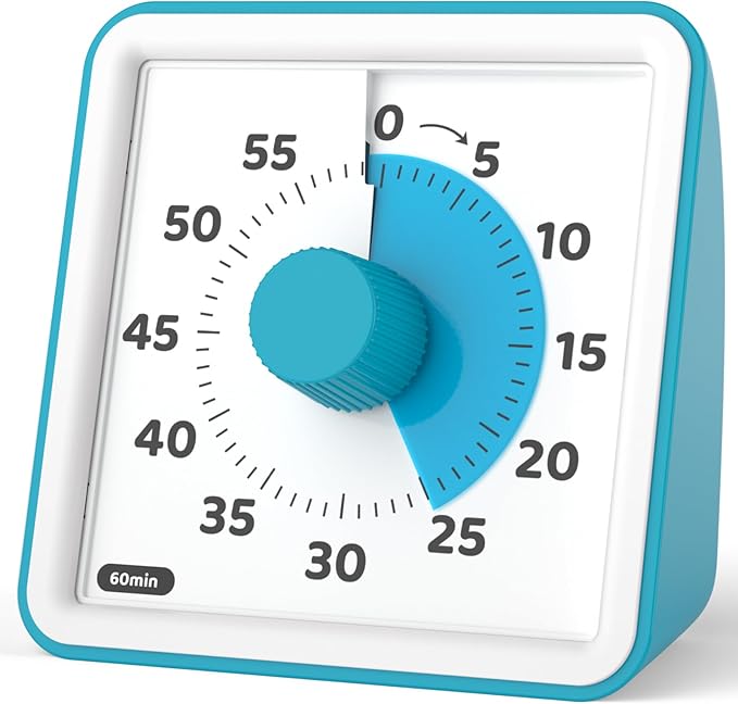 LIORQUE Visual Timer for Kids, 60-Minute Countdown Timers for Classroom Office Kitchen with Silent Operation, Kids Timer for Teaching (Batteries Included)