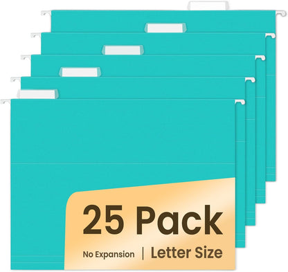 SUNEE Hanging File Folders Teal, 25 Pack Letter Size File Folders with 1/5-cut Tabs, Stay Organized for Your Home and Office Bulk File and Documents