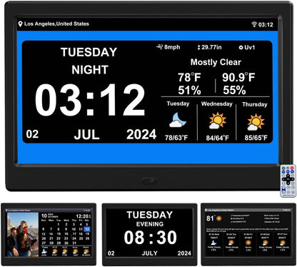 2025 New Digital Weather Clock with Temperature Humdity Alarm Clock (10.1- inch Black)