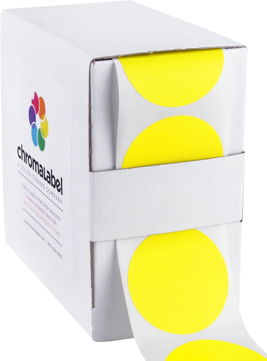 ChromaLabel 1.50 Inch Round Label Permanent Color Code Dot Stickers, 500 Labels per Dispenser Box, Yellow