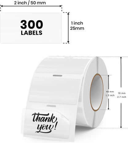 Transparent Thermal Labels 2 × 1 Inch Self Adhesive Printer Clear Stickers Vinyl Waterproof Roll Decals Rectangle Name Tag for Address Design DIY Logo Business 300 PCS
