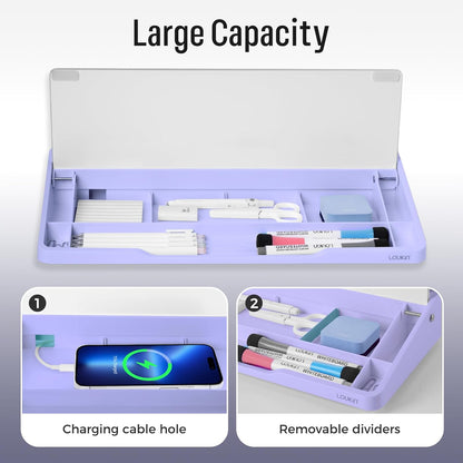 LOUKIN Glass Desktop Whiteboard, 15.3" x 5.6" Dry Erase Desk Board with Dotted and Graduated Surface, Desktop Buddy, Great for Design and Drawing, 3 Markers and 1 Dry Erase Eraser Included (Purple)