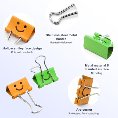 40 Pack Smiling Binder Paper Clips, Mini Metal Binder Clips for Kitchen, Send Goods from Local Warehouse, Cute Binder Clips, School Personal Document Organizing Classifying, Office, Paper Clamps