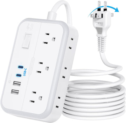 NTONPOWER 10FT Extension Cord with Surge Protector, 2 Prong to 3 Prong Adapter, 1875W Power Strip with 4 USB Ports (2 USB C), Wall Mount Flat Plug Extension Cord for Old House