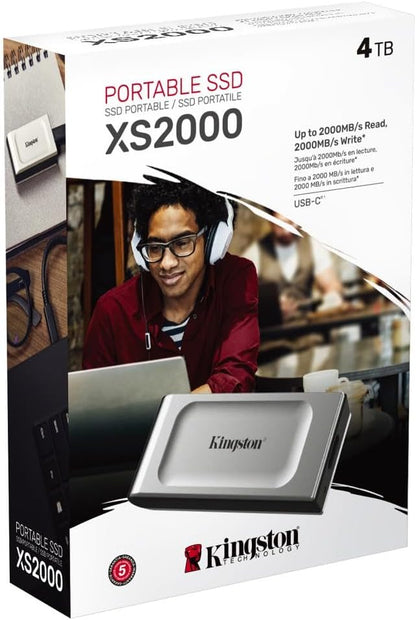 Kingston XS2000 4TB High Performance Portable SSD with USB-C | Pocket-Sized | USB 3.2 Gen 2x2 | External Solid State Drive | Up to 2000MB/s | SXS2000/4000G