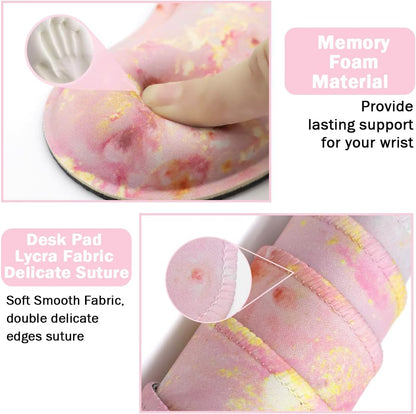 Keyboard Mouse Pad Set, Extended Mouse Pad+Keyboard Wrist Rest Support, Memory Foam Ergonomic Easy Typing, 3Pcs (35.4×15.7 in) Desk Pad Set for Home Office Study Game- Pink Gold Marble