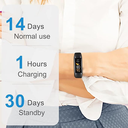 Fitness Tracker with 24/7 Heart Rate, Blood Oxygen Blood Pressure Sleep Monitor, Activity Trackers 5 ATM Waterproof,Step Calorie Counter Pedometer Health Smart Watch for Women Men (Black)