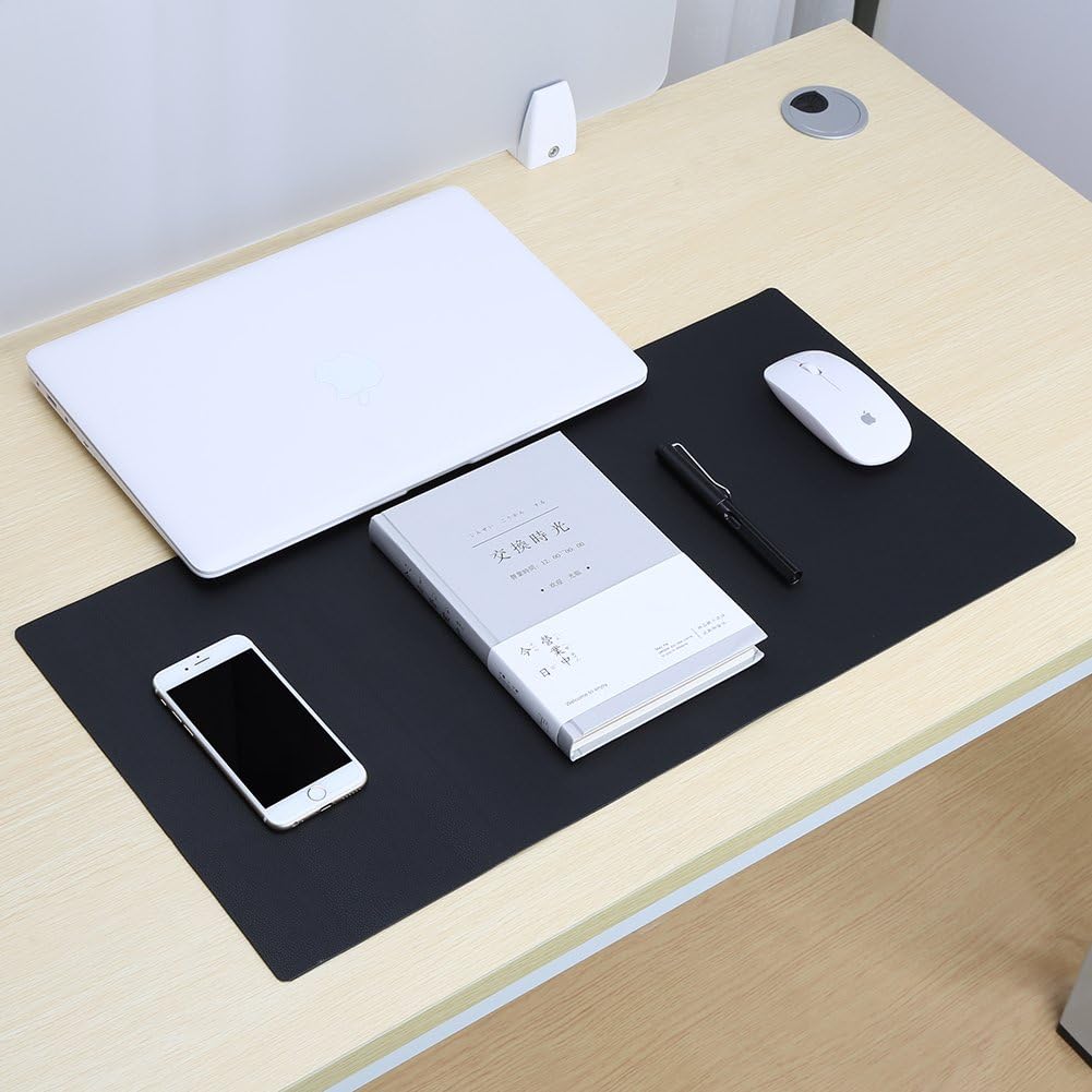 KINGFOM Desk Pad Office Desktop Protecter, PU Leather Desk Mat Blotters Organizer with Comfortable Writing Surface (23.6" x 11.8", Black)