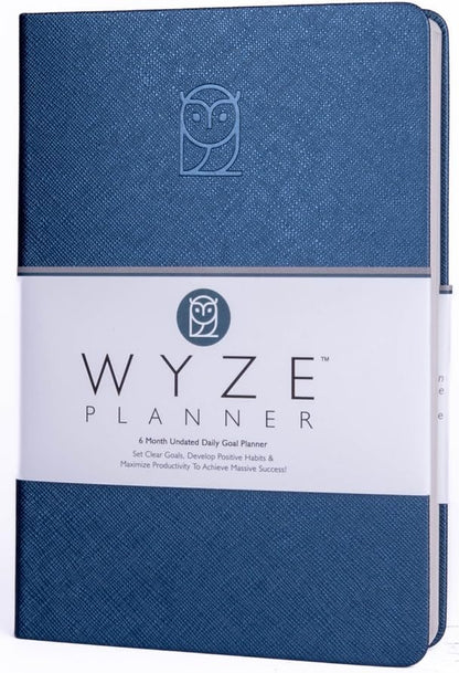 Undated Daily Planner – 6-Month A5 Productivity Organizer with Full Page Per Day, Hourly Schedule, Goal Setting, Habit Tracker, Weekly & Monthly Pages – Hardcover Time Management Notebook (Blue)