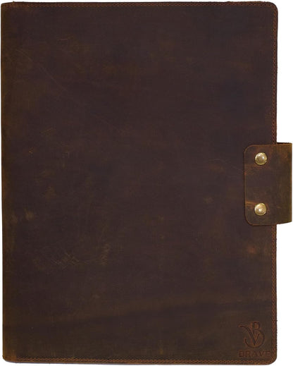 Leather Portfolio Folder - Genuine Leather Document Organizer with Multiple Pockets and Pen Holder – Business Padfolio for A4 Letter Size Papers, Professional Resume or Meeting Use (Vintage Brown)