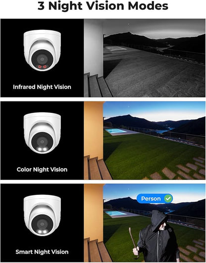 H.VIEW 4K PoE NVR Security Camera System,4pcs 8MP Weatherproof Wired PoE Cameras,Smart Person Detection,One-Way Audio,AI Decetion,H.265+ 4K/8MP 8CH NVR with 3TB HDD for Home 24/7 Recording