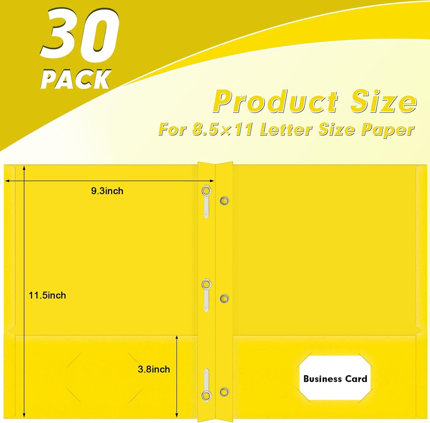 Two Pocket Folders, PANDRI 30 Pack Two Pocket Folders with Prongs, 3 Prong Folders Designed for Office and Classroom, Letter Size Yellow
