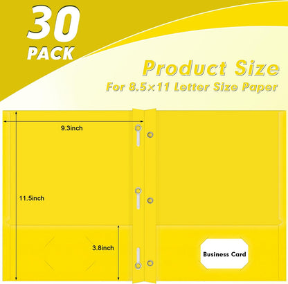 Two Pocket Folders, PANDRI 30 Pack Two Pocket Folders with Prongs, 3 Prong Folders Designed for Office and Classroom, Letter Size Yellow