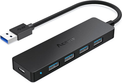 Aceele 4-Port USB 3.0 Hub, Ultra-Slim USB Hub with USB-C Powered Port[Charging/Monitor Not Supported], USB Port for MacBook, Mac Pro, iMac, Mac Mini, XPS, PC, Laptop, Flash Drive, Mobile HDD