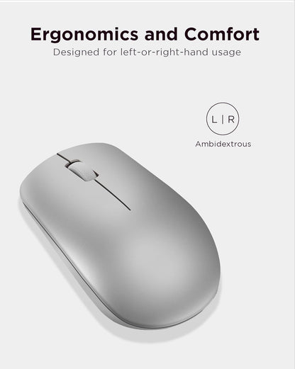 Lenovo 530 Full Size Wireless Computer Mouse for PC, Laptop, Computer with Windows - 2.4 GHz Nano USB Receiver - Ambidextrous Design - 12 Months Battery Life - Platinum Grey