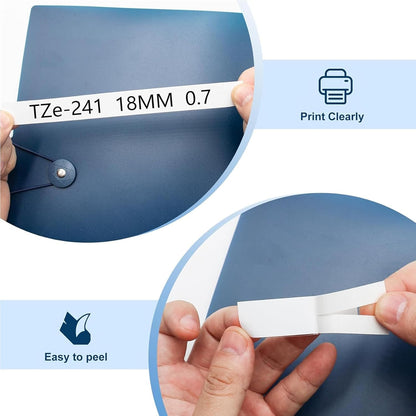 TZe Tz Tape 18mm 0.7 Laminated White Compatible for Brother Label Maker, 3/4 inch P-Touch TZe-241 TZc-241 Refills for Ptouch PT-1890 PT-D600 PT-D400 D410 PT-1880, Black Ink on White, 4 Pack