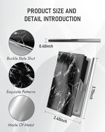 Business Card Metal Slim Organizer, Professional Stainless Steel Square Pocket Wallet for Office Workers, Compact and Portable for Pockets (Black Marble