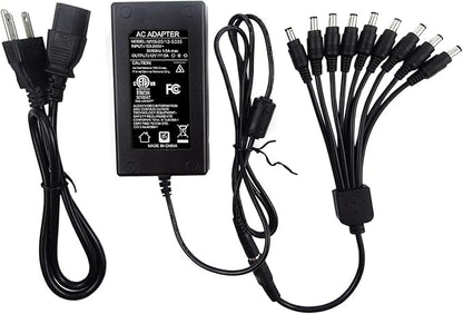 TIGERSECU Security Camera Power Adapter with 9-Way Power Splitter, 12V 5A 100V-240V 2.1x5.5mm Power Supply, Compatible with Lorex, Samsung, Q-See, Night Owl, Swann, Annke IP and BNC Cameras