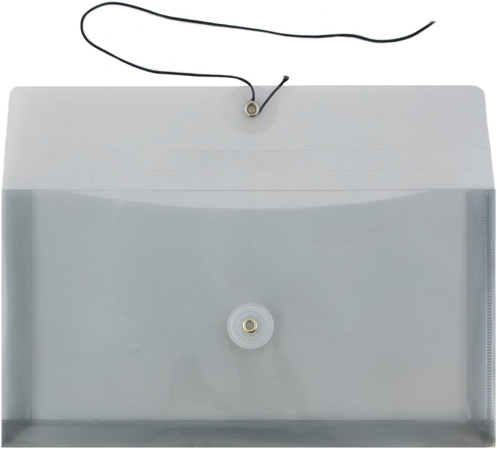JAM PAPER Plastic Envelopes with Button & String Tie Closure - #10 Business Booklet - 5 1/4 x 10 - Smoke Gray - 12/Pack