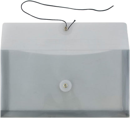 JAM PAPER Plastic Envelopes with Button & String Tie Closure - #10 Business Booklet - 5 1/4 x 10 - Smoke Gray - 12/Pack
