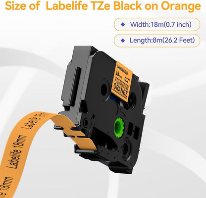 18mm Label Tape Orange Replace for Brother TZe-B41 3/4" (0.7") TZe TZ Tape Laminated 18mm Compatible with Brother P Touch PTD400 PTD410 PTD600 PT2730, TZeB41 Black on Fluorescent Orange