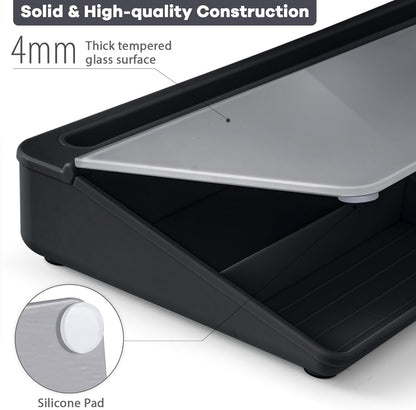 Varhomax Glass Desk Whiteboard with Storage, Desktop Organizer to-do List Memo Notepad Dry Erase White Board for Home Office and School Supplies (Black&Gray)