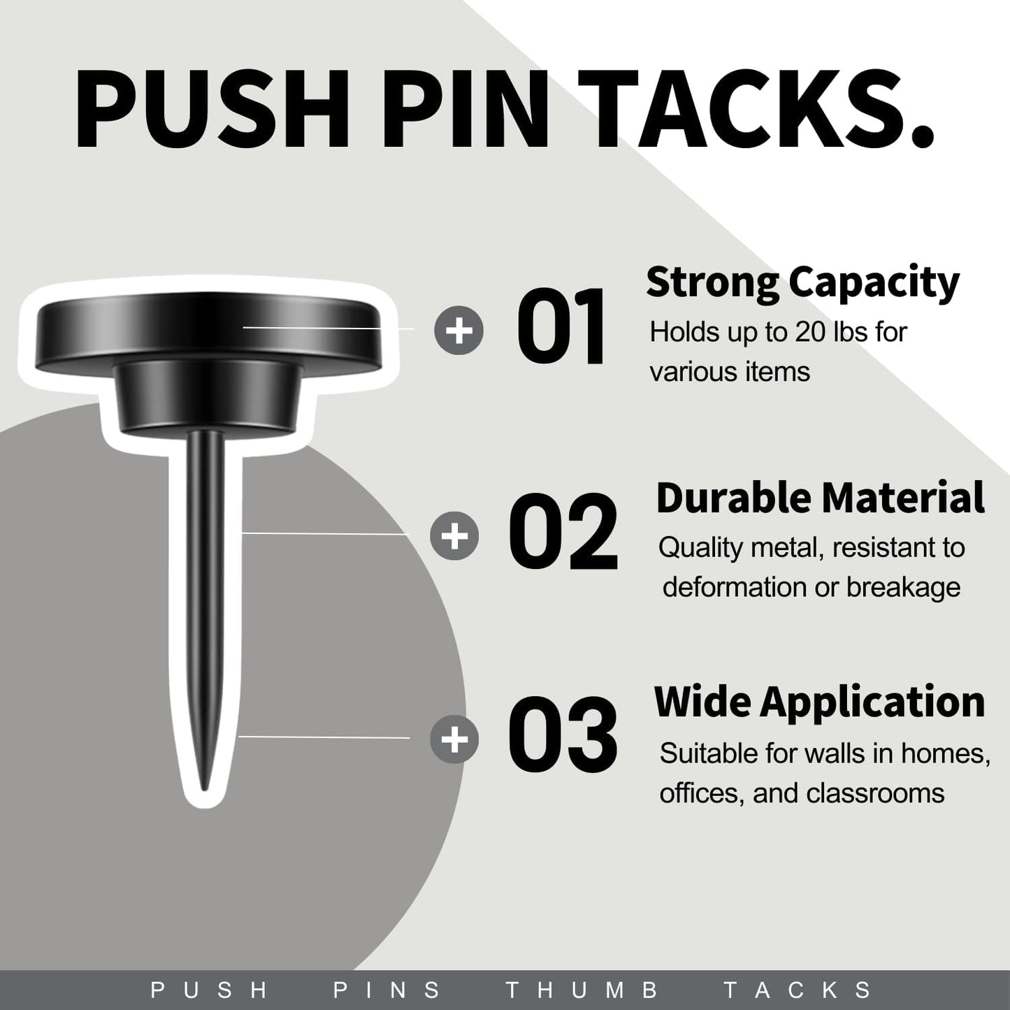 30 PCS Metal Black Push Pins for Wall Clear Thumb Tacks for Walls Flat thumbtacks Push pin for Bulletin Board Shadow Box Display Thumbtack for Cork Board