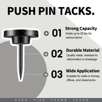30 PCS Metal Black Push Pins for Wall Clear Thumb Tacks for Walls Flat thumbtacks Push pin for Bulletin Board Shadow Box Display Thumbtack for Cork Board