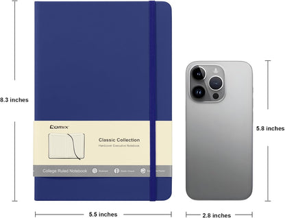 Comix Lined Journal Notebook for Women Men, Journaling Notebooks for Office School Home, 240 Pages, 5.5" x 8.3", College Ruled, A5, Hardcover, Navy Blue