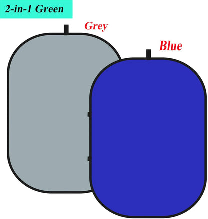 5x7ft/1.5x2m Chromakey Blue Grey Backdrop with 7.8ft/2.4m Stand, 2-in-1 Reversible Collapsible Pop-Up Blue Grey Screen Background Panel for Photography, Live Streaming, Video Shooting, Game