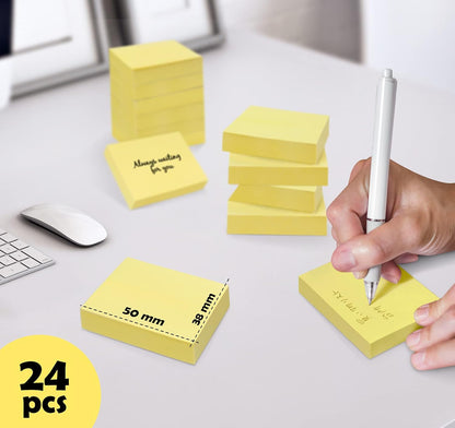 24 Pads Mini Sticky Notes,2 x 1.5 Sticky Notes Small,2400pcs Notes Pads,Strong Self-Adhesive Notes,Yellow Bulk Tiny Pads Easy to Post Notes for Office Supplies,School,Daily Life(100 Sheets/Pad)
