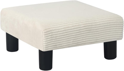 Joveco Small Foot Stool Ottoman, Corduroy Square Footstool Upholstered Footrest Foot Rest for Chair, Under Desk, Office, Living Room, Thick Stripes White