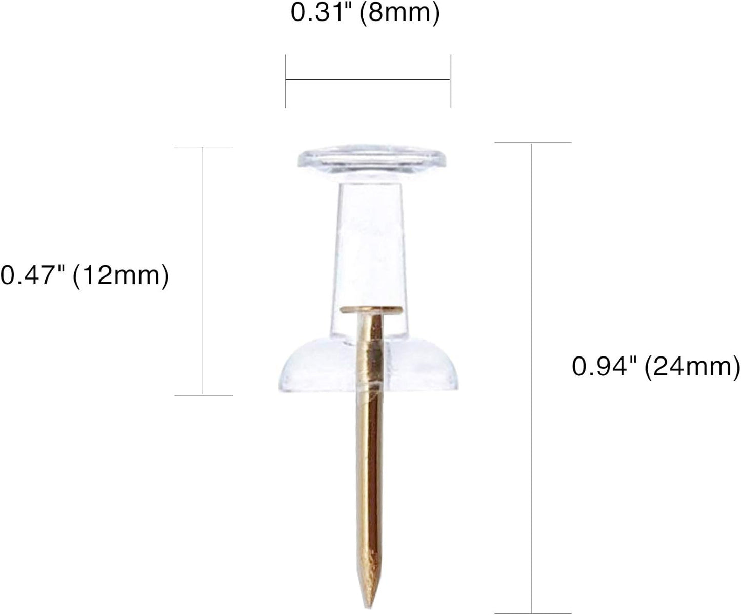 Clear Push Pins 600pcs Standard Thumb Tacks with Rose Gold Steel Point Transparent Plastic Head Pins for Hanging Photo Posters Craft Marking Map Wall Cork Board