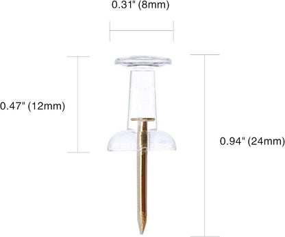 Clear Push Pins 600pcs Standard Thumb Tacks with Rose Gold Steel Point Transparent Plastic Head Pins for Hanging Photo Posters Craft Marking Map Wall Cork Board