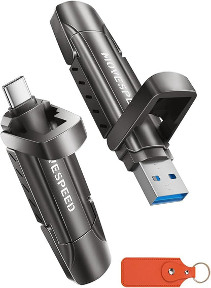 MOVE SPEED 1TB Flash Drive, External SSD with 1000MB/s Read Write Speed, USB 3.2 Gen2+Type C Dual Port Portable SSD, Thumb Drive for iPhone 15, 16, 17 Series/MacBook/Android Phone/Audio etc(1 Pack)