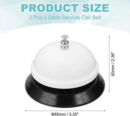 uxcell 2Pcs Desk Service Call Bell, 3.35 Inch Metal Dinner Service Bell Ring for Hotel Restaurant Reception Area and Wedding Party Events, White