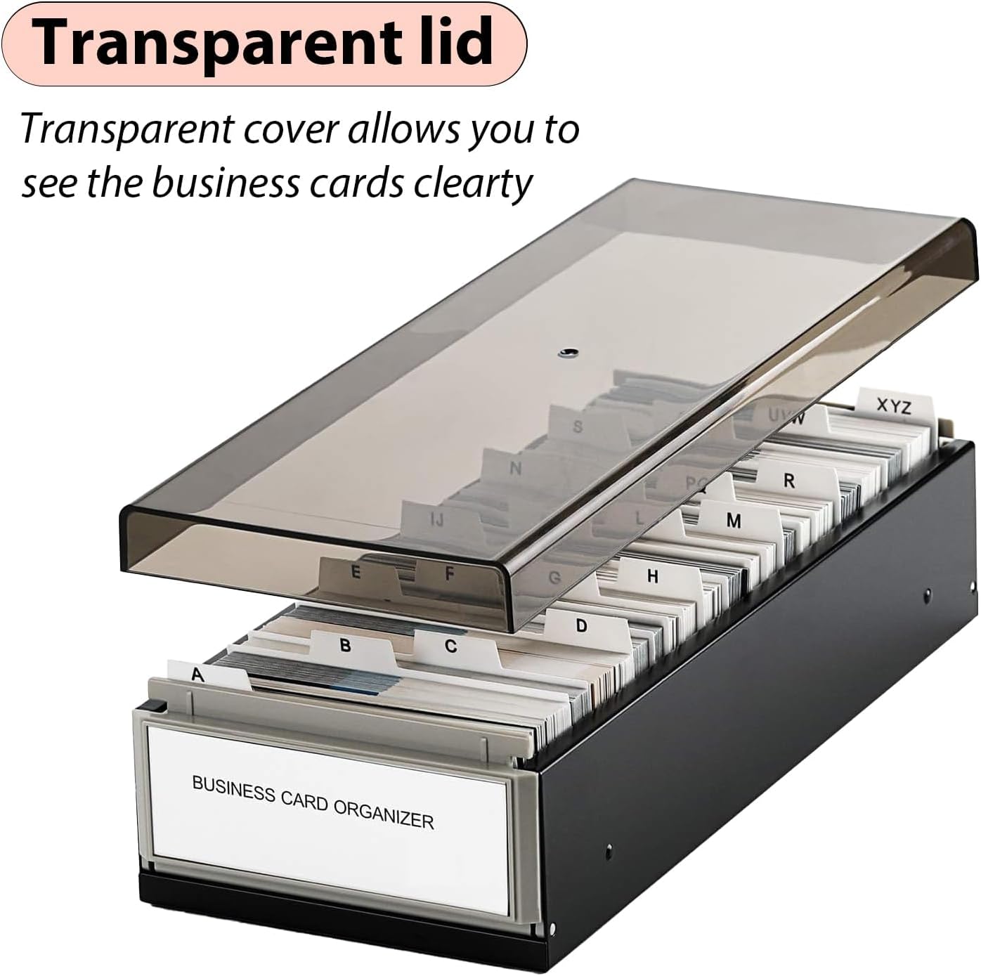 Business Card Holder for Desk, Business Card Holder Organizer, Credit Card Organizer Case File Index Card Box Storage,with A-Z Tabs, Storage up to 800 Cards (3.5” x 2.2”), Metal Structure