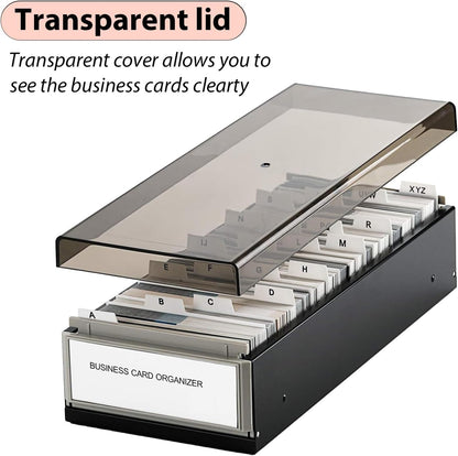 Business Card Holder for Desk, Business Card Holder Organizer, Credit Card Organizer Case File Index Card Box Storage,with A-Z Tabs, Storage up to 800 Cards (3.5” x 2.2”), Metal Structure