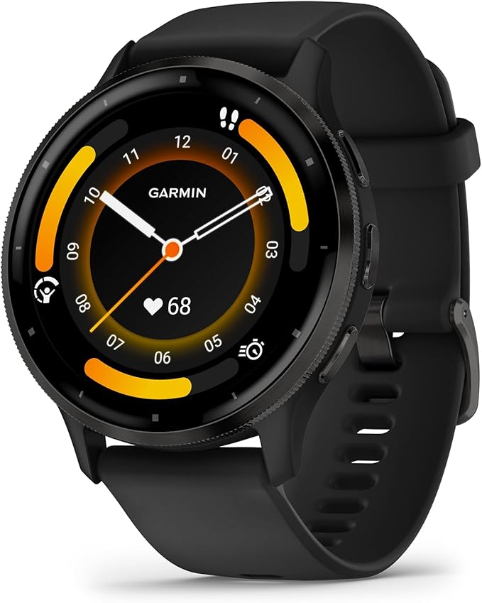 Garmin Venu 3 Running GPS Smartwatch with AMOLED Display, Advanced Health, Fitness Features, Up to 14 Day Battery Life with Signature Power Bundle | Slate with Black Silicone Band