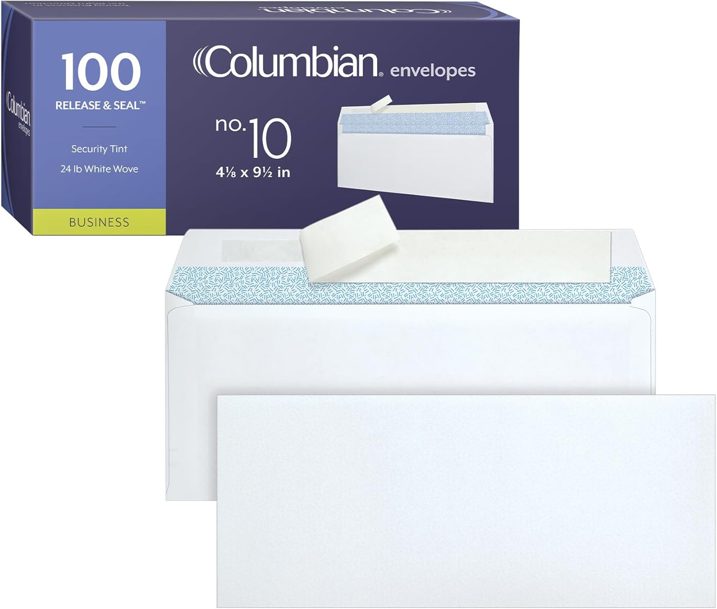 Columbian #10 Self-Seal Security Envelopes, Security Tint and Pattern, Redi-Strip Self-Seal Closure, 24-lb White Wove, 4-1/8" x 9-1/2", 100/Box (1016911)